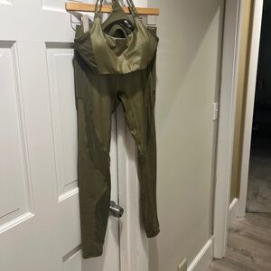 New Fabletics Dark moss green bra top and matching leggings.